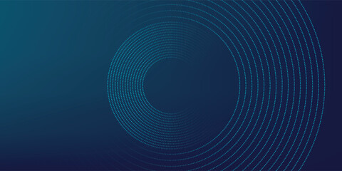 Abstract blue glowing geometric lines on dark blue background. Modern shiny blue circle lines pattern. Futuristic technology concept. Suit for cover, poster, banner, header, website.eps10