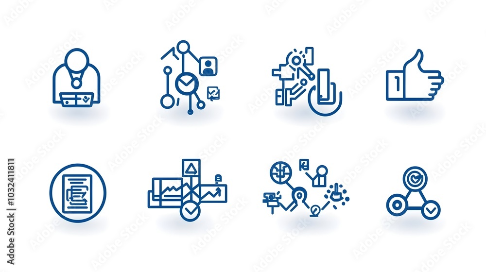 Poster thin line icon set featuring clean geometric designs that showcase organizational leadership concept