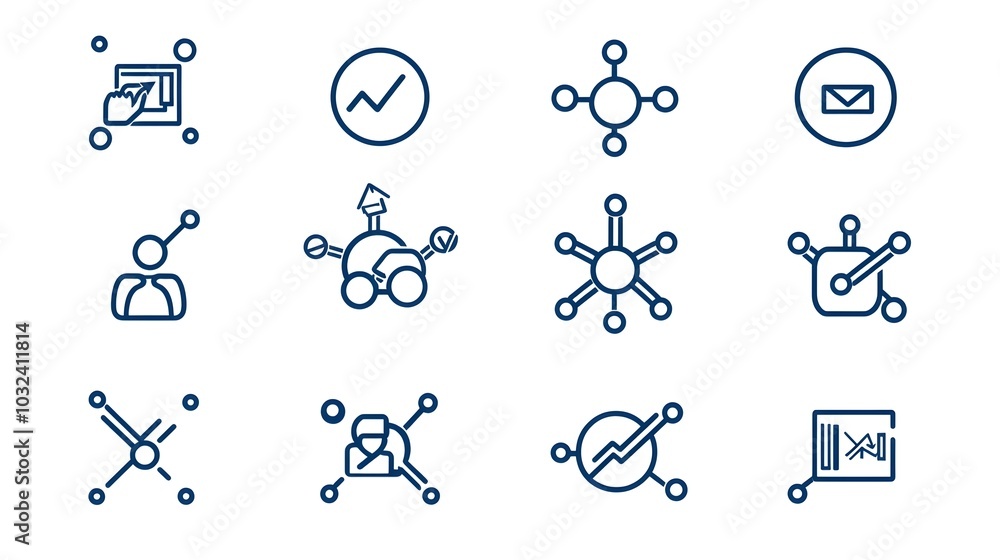 Poster a set of thin line icons featuring a clean and modern geometric design highlighting concepts of orga