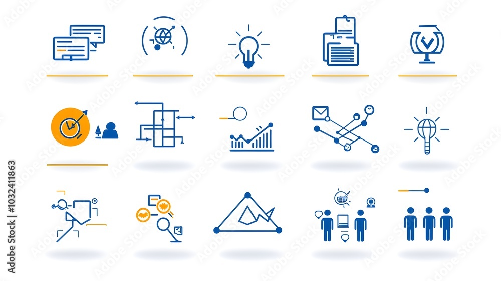 Poster Sleek and modern line icon set that visually depicts the organizational structure teamwork and leadership dynamics within a business or corporate environment