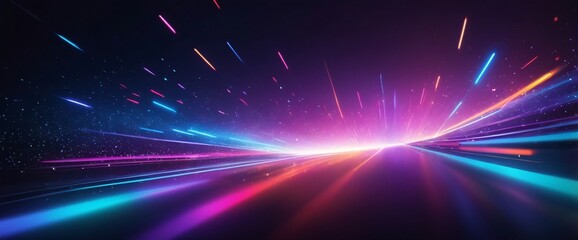 Fototapeta premium A vibrant and glamorous abstract background with a mixture of neon lights, glowing sparkles, and a soft, luxurious texture. The image captures the essence of nightlife with its de focused bookend