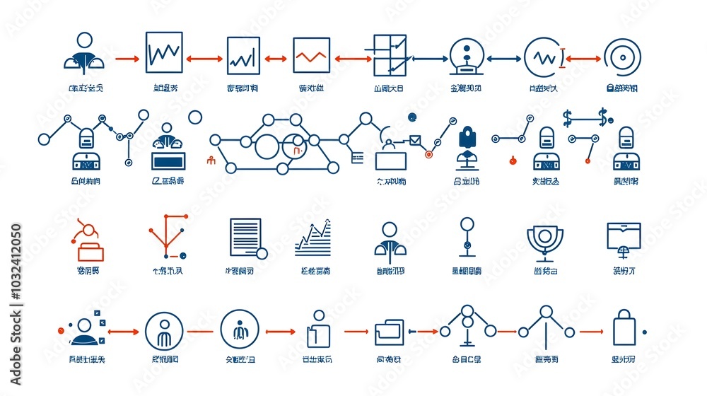 Poster thin line icon set featuring various organizational structure leadership people groups and community