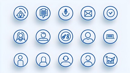 Minimalist thin line icons showcasing the various elements of company hierarchy leadership team dynamics and for a clean professional visual representation of corporate structure and workflow