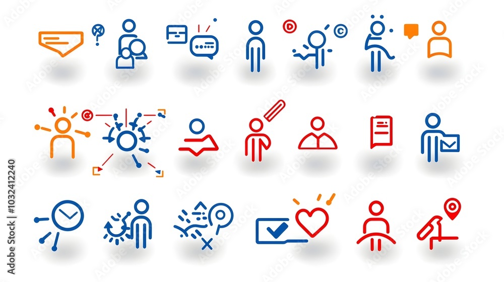 Aufkleber set of thin line icons representing people professional business community themes designed with clea