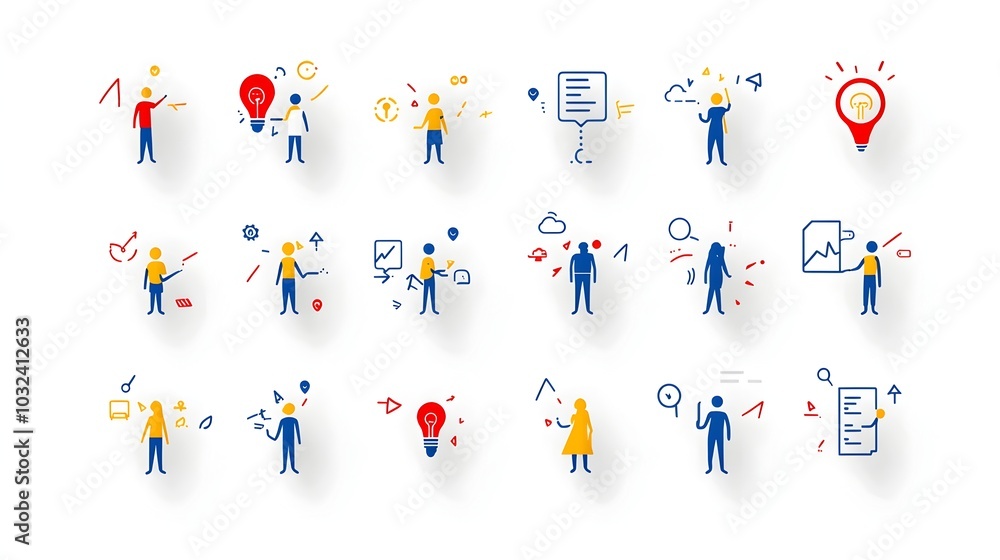 Poster minimalist thin line icon set featuring a range of people and participant symbols showcasing group d