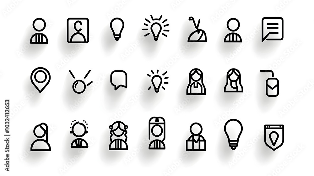 Leinwandbilder minimalist thin line icons representing a diverse group of people audience participants and members 