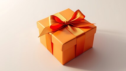 Obraz premium Orange golden gift box with ribbon. white background. Closed square surprise box. Ideal for promotional campaigns, black Friday, mother's day.