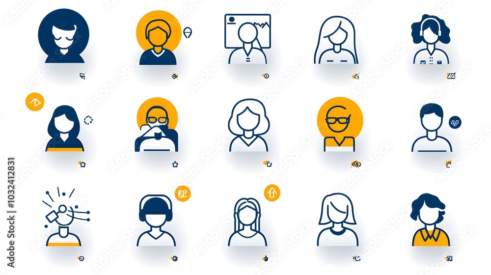 Aufkleber icons in a clean thin line style showcasing groups participants and members of an organization or community  The simple modern convey the concept of unity within a population or social setting