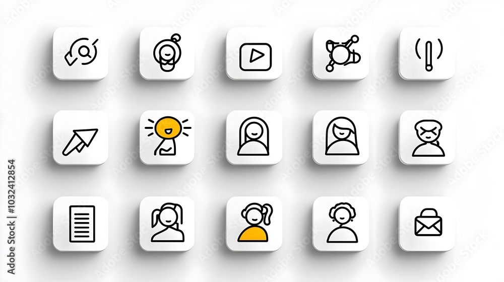 Aufkleber minimalist thin line icons representing a diverse group of people audience participants and members 