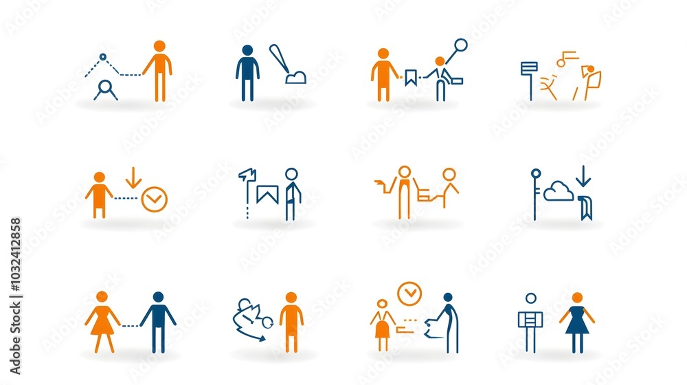 Leinwandbilder a set of clean minimalist icons in a thin line style representing people in groups participants and 