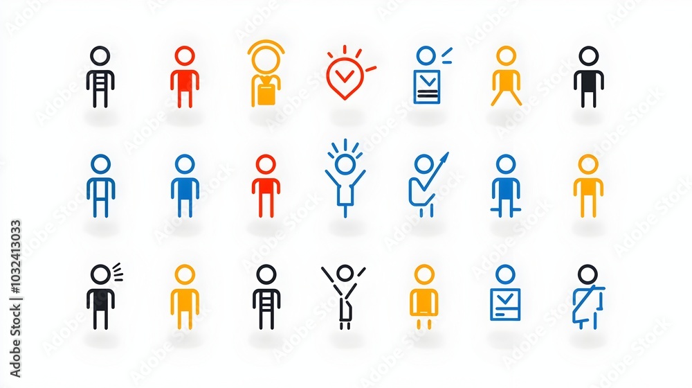 Poster minimalist outline icon set depicting members of a community organization or business team in a simp
