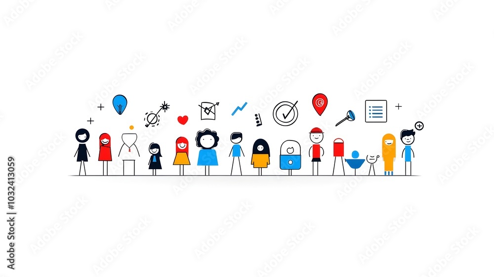 Leinwandbilder Minimalist depicting a group of people or community members with a sleek modern design using thin lines and geometric shapes to represent connectivity