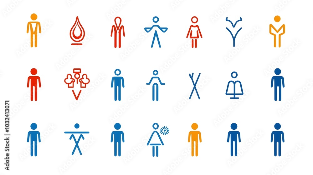 Leinwandbilder set of minimalistic thin line icons depicting various human figures community members and organizati