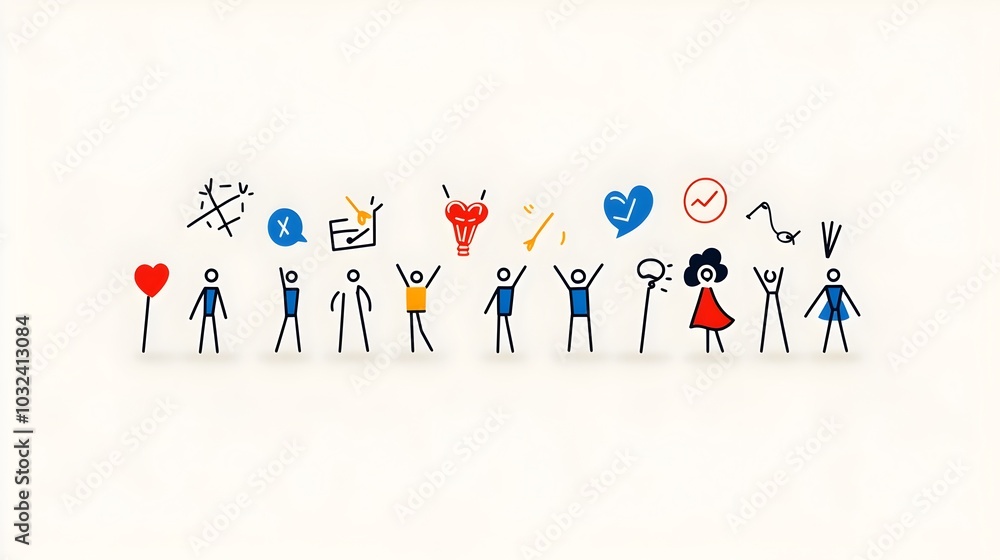 Poster minimalist depicting a group of people or community members participating in a team or collaborative