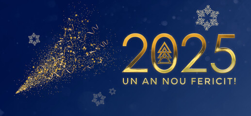 Christmas card in Romanian. Happy New Year 2025. Un An Nou fericit!