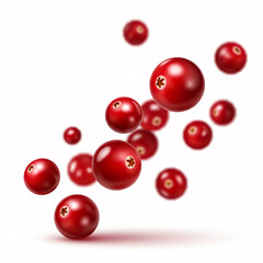 red cranberries falling on white background