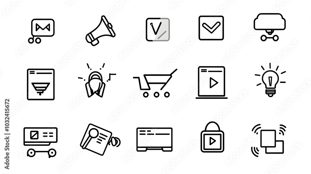 Leinwandbilder a set of digital marketing symbols and icons designed with a thin minimalist outline style includes 