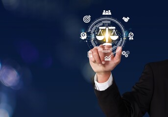 Business ethics investment, business man with infographic