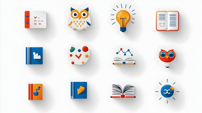 Minimalist featuring a clean thin line design of knowledge and intellectual icons including a book owl light bulb and creative thinking symbols designed for educational and academic themes