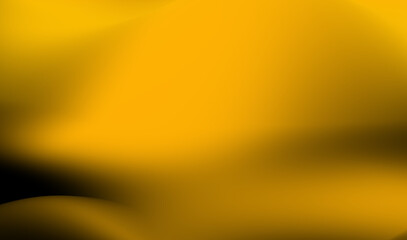 Abstract golden waves flowing smoothly over a dark surface creating a dynamic contrast. Black and yellow gradient blur abstract background wallpaper.