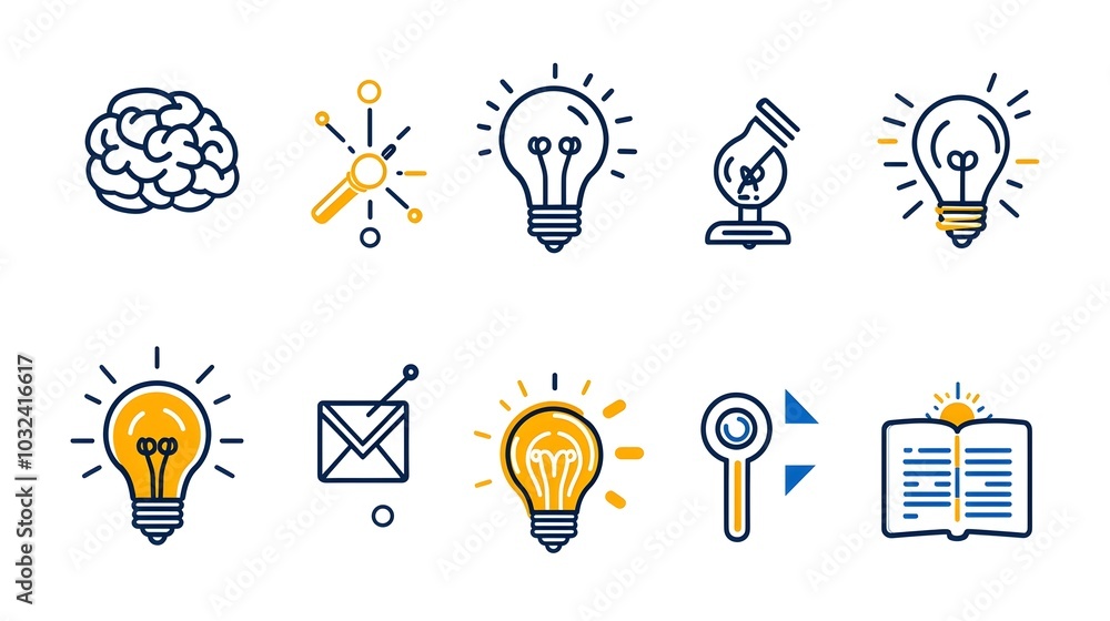 Poster Elegant and Minimalist Line Icons Representing the Concepts of Knowledge Intelligence Imagination and Thoughtful Insight for Creative and Educational Purposes