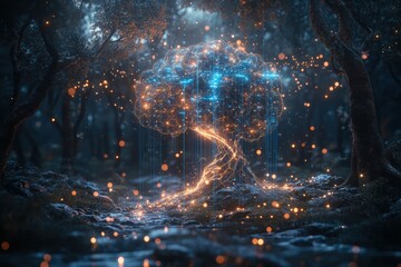 Glowing Tree in Mystical Forest Environment