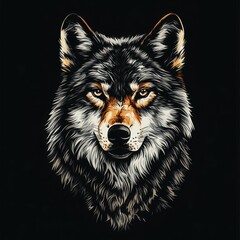 Fototapeta premium Wolf portrait on black background.