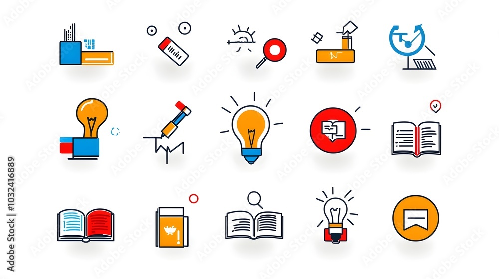 Poster Thin line icon set highlighting knowledge themes including book globe idea and cleverness designed with simple modern lines for intellectual and educational use