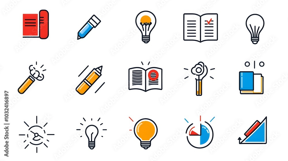 Poster Thin line icon set highlighting knowledge based themes such as books globes ideas and cleverness designed with simple modern lines for intellectual and educational uses