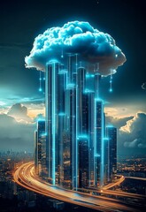 Digital art piece that appears to be futuristic Smart city cloud computing