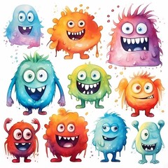 The watercolor illustration depicts various colorful hearts and round faces expressing a wide range of emotions
