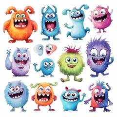 The watercolor illustration depicts various colorful hearts and round faces expressing a wide range of emotions