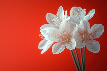 Obraz premium White flowers against a red background.