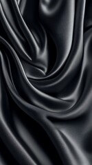 Obraz premium Black satin fabric with smooth, soft, shiny texture, ideal for luxury fashion, decoration, or backdrop