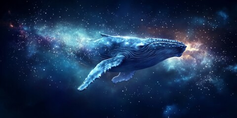 Fototapeta premium Digital illustration humpback whale swimming deep blue ocean A dives