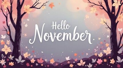 Hello November Illustration &ndash; Pastel Colors, Monthly Calendar Design