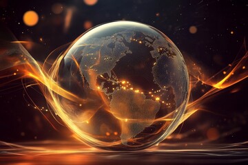 Obraz premium Digital illustration sphere dark background spherical shape appears Abstraction of communication technologies