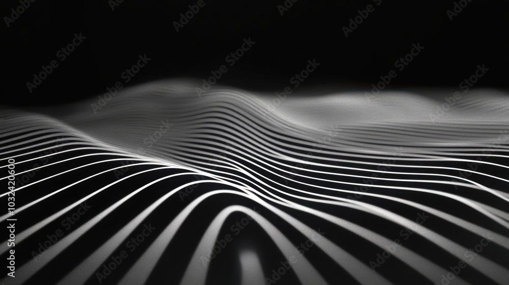 Aufkleber minimalist wave pattern, a series of uniform thin lines forming a rhythmic, flowing design, evoking 