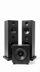 Fototapeta premium Black sound system with speakers and subwoofer on white background