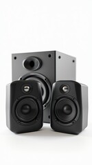Obraz premium High-quality sound speakers and subwoofer on white background