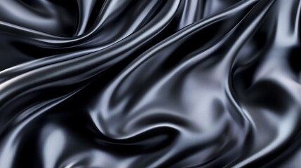 Fototapeta premium Black satin fabric with smooth, soft, shiny texture, ideal for luxury fashion, decoration, or backdrop