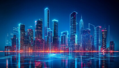 Obraz premium Futuristic cityscape night city lit up colorful lights Diagram of the concept