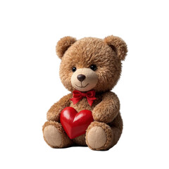 teddy bear with red heart isolated on white, christmas, gift, birthday, anniversary, valentine