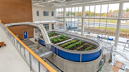 Fototapeta premium Innovative aquaponic system growing a variety of fresh vegetables and fish in a sustainable closed loop environment