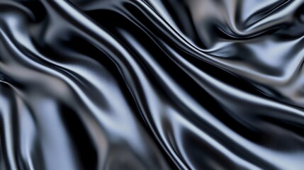 Black satin fabric, rippled and smooth, a luxurious backdrop for elegant fashion displays