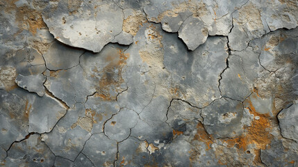 Fototapeta premium Old, cracked stone texture featuring a weathered surface with deep cracks and rough edges in gray and beige tones, showcasing an aged and worn-out appearance, perfect for architectural or grunge desi