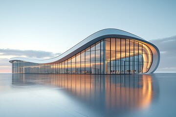 Modern Glass Architecture Reflecting in Water