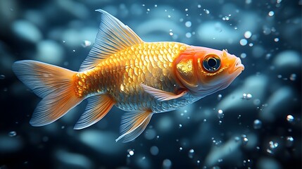 Fototapeta premium Vibrant Goldfish Swimming in a Luxurious Aquarium with Glittering Bubbles