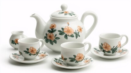Rose Tea Set: Elegant Porcelain Teapot and Cups with Delicate Floral Design 
