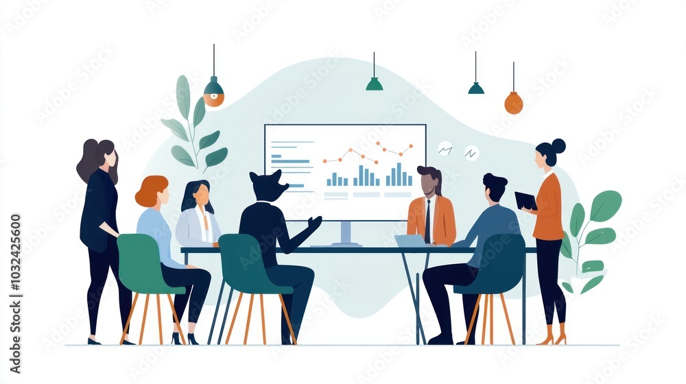 Aufkleber engaging business meeting a collaborative session analyzing data trends with team members presenting